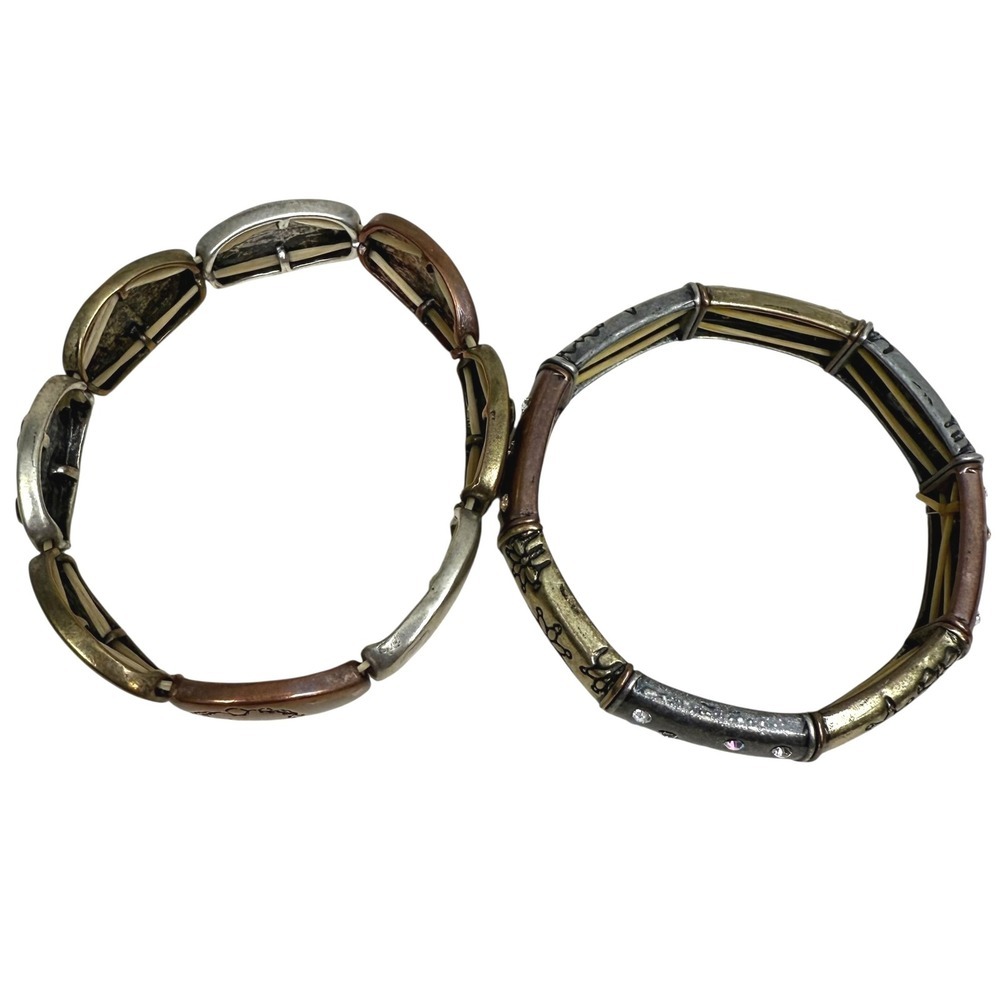 Rustic Copper Stacking Stretch Bracelets Set Boho Charm Rhinestone Jewelry - Picture 8 of 10